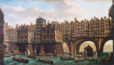 La justa de los marineros entre el Pont-Notre-Dame y el Pont-au-Change de Nicolas Jean Baptiste Raguenet